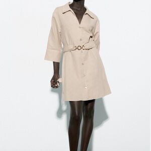 Zara Belted linen Blend Mini Dress Size L
